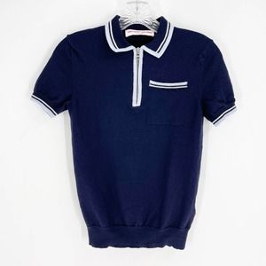 Orlebar Brown Wool Cropped Polo Shirt Navy Blue